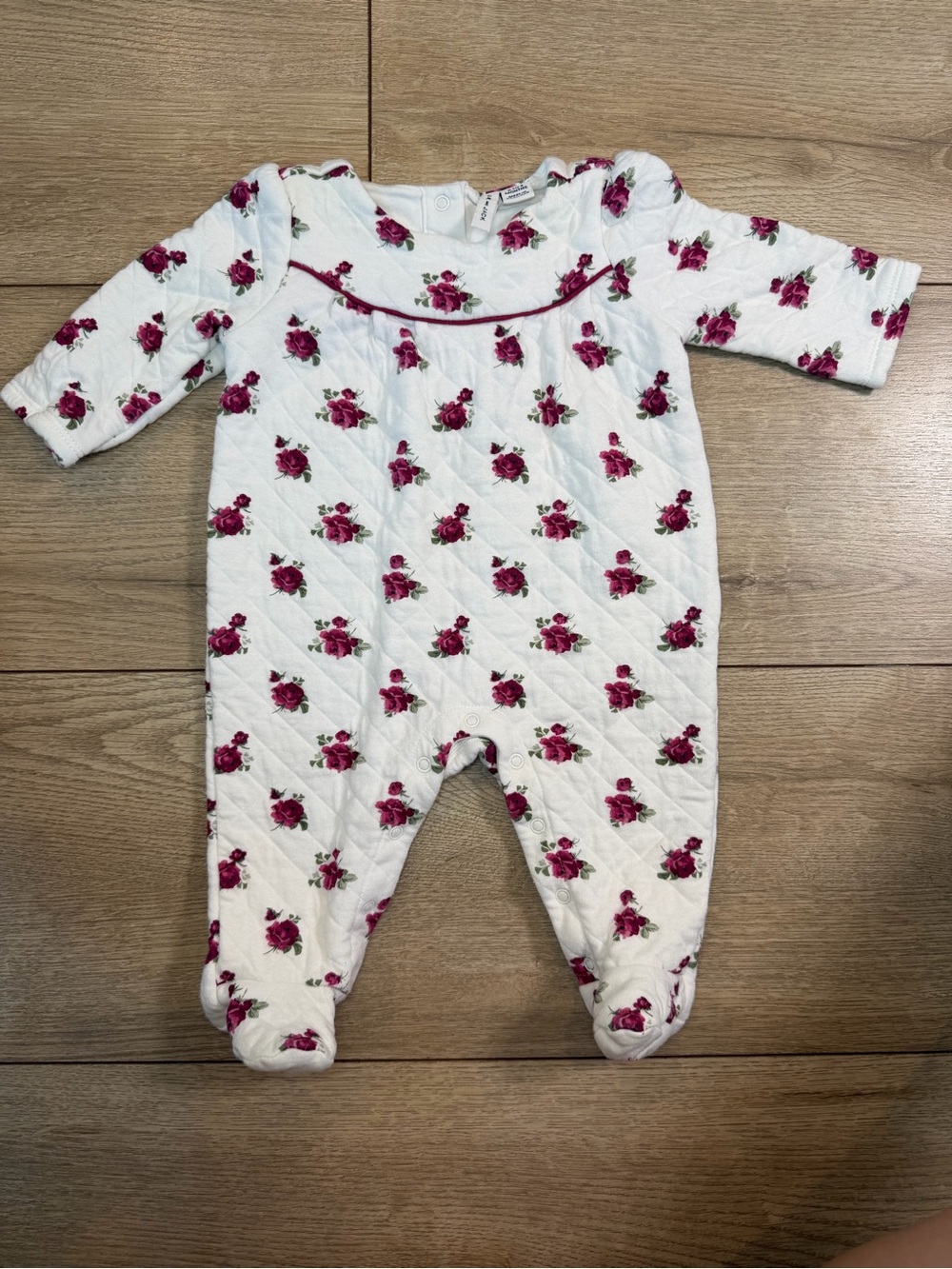 Janie & Jack Floral Footed Onesie - White with Pink Roses - 0-3m